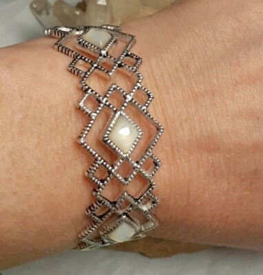 Barse Sterling Silver Overlay Bronze Mother Of Pearl Latice Cuff Bracelet - Image 1 of 4