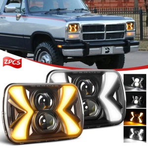 Pair 5x7" 7x6" LED Headlights For Dodge W150/250/350 D100/150/250/350 Ramcharger - Picture 1 of 16