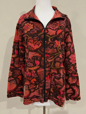 Sudadera CHICO'S Cremallera Frontal Coral Granate Naranja Cuentas Apliques Florales Talla 2 Foto 1 de 4