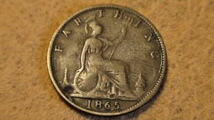 1865 GREAT BRITAIN FARTHING; KM#747 Bronze - Picture 1 of 4