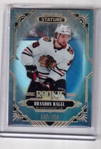 2020-21 UD Stature Rookie Base Card # 182 Brandon Hagel Chicago Blackhawks /399 - Foto 1 di 2