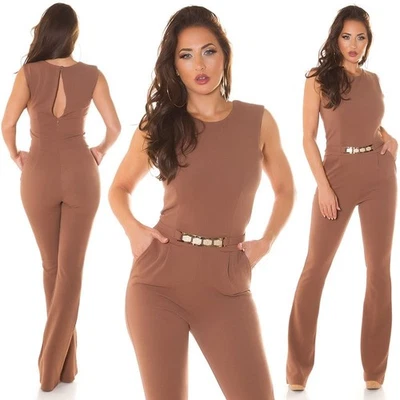 SeXy Miss Damen Stoff Overall Lang Jumpsuit Playsuit braun S 34 M 36 L 38 XL 40 - Bild 1 von 4