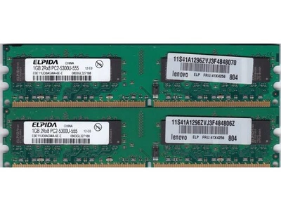 2GB 2x1GB PC2 5300 DDR2-667 ELPIDA EBE11UD8AGWA-6E-E RAM MEMORY KIT IBM 41X4256 - Image 1 of 3