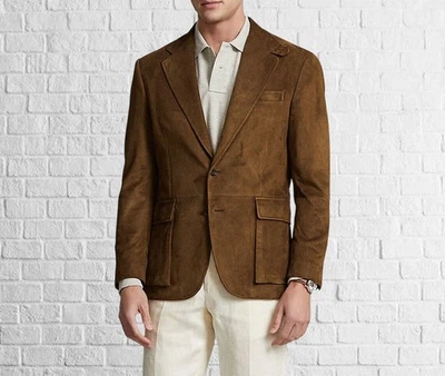 Stylish Men’s Tan Suede leather blazer Coat perfect for office or casual wear - Image 1 of 4