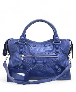 Bolso de Mano BALENCIAGA Gigante Cubierto Ciudad Cuero Azul con Correa Espejo - Imagen 1 de 15