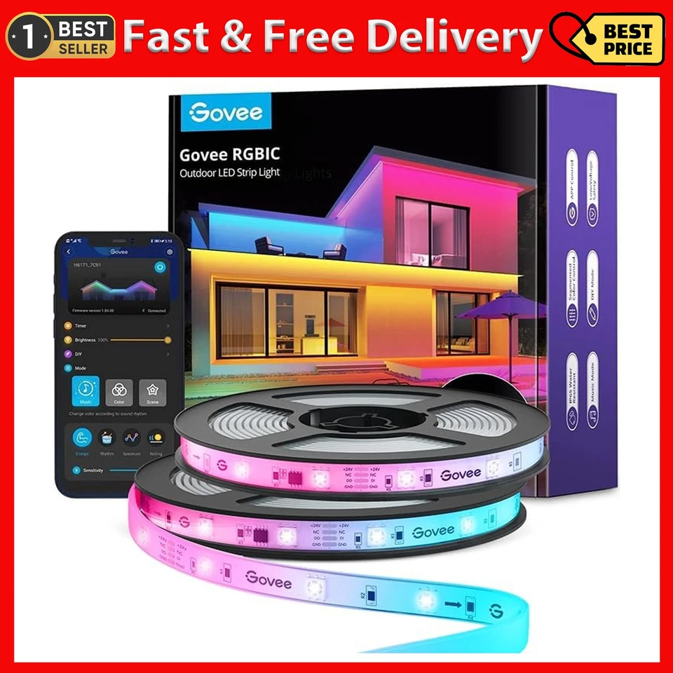 Tira de luces LED para exteriores Alexa, 65,6 pies Govee Smart LED trabajo con luces y tira Foto 1 de 4