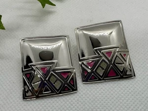 Vintage Berebi Ohrstecker silberfarben rosa Emaille - Bild 1 von 6