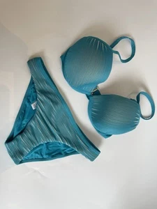 LA PERLA Bikini Size UK 12 Cup Size D Turquoise Ribbed Detail Underwire Top - Picture 1 of 10