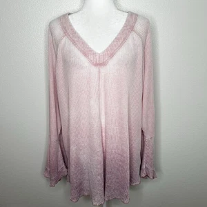New Seven7 Womens Pink Ombré Thermal Waffle Knit Shirt Bell Sleeve Plus Size 2X - Picture 1 of 10