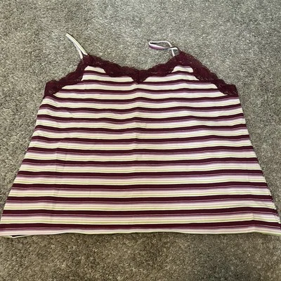 Blusa sin mangas vintage Y2k años 90 Venezia mujer 18/20 púrpura rayas encaje boho playa Foto 1 de 4