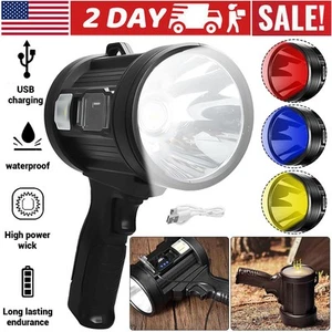 10000000LM Spotlight Rechargeable Flashlight Super Bright Outdoor Handheld Torch - Picture 1 of 13