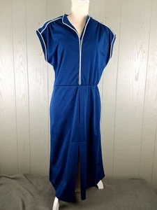 Vintage 60s Mod Dress 12 Blue Classic Everyday Midi Polyester Feminine Retro - Picture 1 of 12