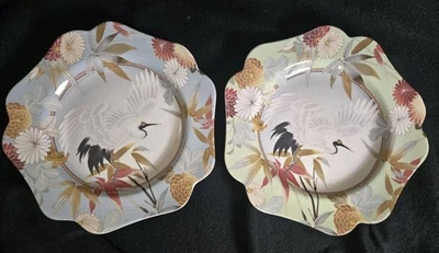 Juego de 2 platos de almuerzo de ensalada Spode Japanese Garza Acento 9,5" 2005 Foto 1 de 4