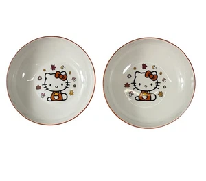 Hello Kitty 9" Bowls Fall Autumn Leaves Mushrooms & Flowers Set of 2 NEW - Picture 1 of 9