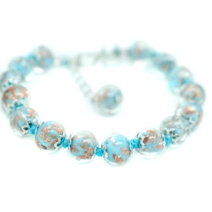 Pulsera de cristal de Murano azul plata hecha a mano pulsera Venecia 15 cuentas - Imagen 1 de 10