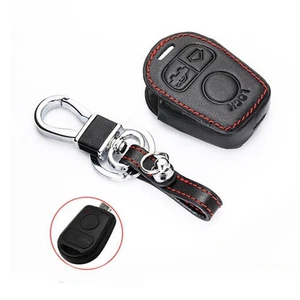 Black Leather 3-Button Key Chain Cover Case For E34 E36 E38 E39 E46 3 5 7 - Picture 1 of 6