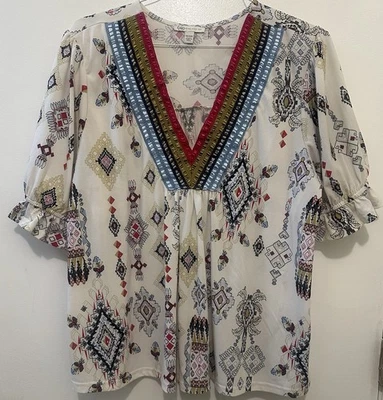 Top túnica Cato Boho bordado cuello en V 18/20W multicolor estampado tribal campesino Foto 1 de 4