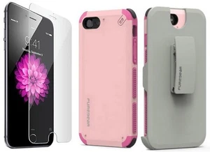 PureGear Pink Dualtek Case Belt Clip Tempered Glass for iPhone 7 Plus, 8 plus - Picture 1 of 11