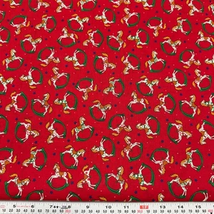 Vintage Cranston Rocking Horse & Stars on Red Cotton Fabric Remnant 13" x 43" - Picture 1 of 2