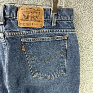 Pantalon droit vintage Levis 505 jeans homme 36x32 orange onglet années 90 coupe régulière - Photo 1/20