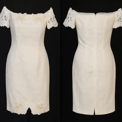 Vestido corsé vintage Jessica McClintock BLANCO ribete de encaje fuera del hombro 4 bst 33 34 Foto 1 de 4