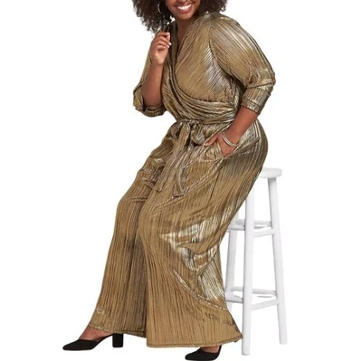 Nuevo Mono Cruzado Lane Bryant Dorado Metálico Sobrepelliz Para Mujer Talla 14/16 Foto 1 de 4