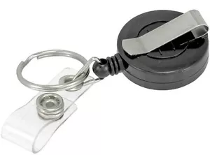 NEW MINI RETRACTABLE BLACK ID BADGE HOLDER BELT CLIP 24 CORD PULL KEY CHAIN RING - Picture 1 of 1