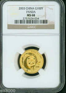 2003 GOLD PANDA 100Y NGC MS68 MS-68 CHINA 1/4 Oz. 100Yn - Picture 1 of 2