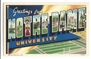 LARGE LETTER LINEN,NOTRE DAME UNIVERSITY~SOUTH BEND,IN-CT 1939 - Picture 1 of 1