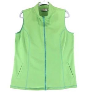 Quacker Factory Rhinestone Full Zip Vest Women's M Green Poly Cotton 2 Pocket - Picture 1 of 7