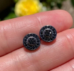 Studded Black Genuine Moissanite Men's Earring 14k Black Rhodium Plated Silver - Picture 1 of 6