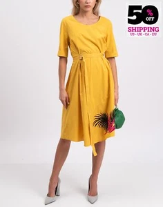 RRP€232 SFIZIO Midi Dress IT42 US4 UK10 M Yellow Embroidered Made in Italy - Picture 1 of 8