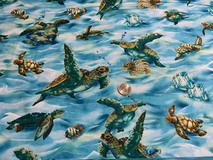 Fabric Sea Turtles Australian Barrier Reef KAUFMAN Cotton 1/4 yard 4359 - Picture 1 of 4