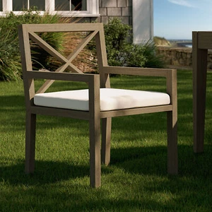 Northlake Outdoor Patio Teak Dining Armchair in Weathered Gray White - Picture 1 of 10