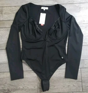 Popilush Lace Shapewear Bodysuit Long Sleeve Deep V Neck Tummy Control Thong XL - Picture 1 of 10