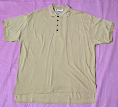 PER LUI PER LEI by Kukki 100% Silk Knit Polo Golf Shirt Tan Mens Sz M / IV READ - Image 1 of 4