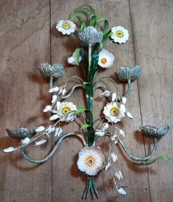 Aplique de pared floral vintage Toleware piezas o reparación. 31x21 Foto 1 de 4