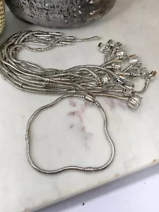 European Charm Bracelet Snake Chain Lobster Clasp Silver tone 8.26" 10 pcs - Picture 1 of 6