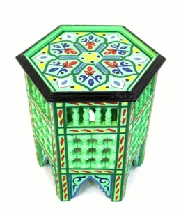 Green Moroccan Handmade Moucharabi Table Side Delicate Hand Painted Exquisite - Picture 1 of 4