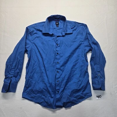 GAP платье рубашка твердого синий резинке на пуговицах длинным рукавом взрослых мужчин 2XL 18,5 - Изображение 1 из 4