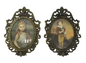Italian Made Bronzed Ornate Picture Frame Set of 2 Holds a 3.25" x 2.5" Photo - Picture 1 of 4