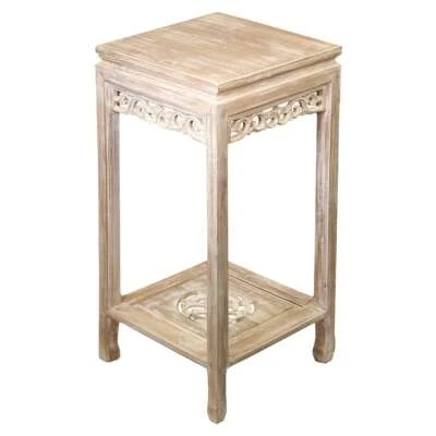 Nachttisch Blumenhocker Beistelltisch Holz Barock Modell Raya Whitewash 80 cm  - Bild 1 von 4