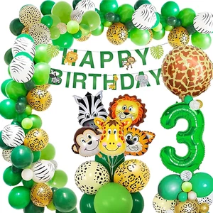Toddler Jungle Theme Balloon Arch Kit for 3 Year Old Baby Boy Girl, Green Happy - Picture 1 of 12