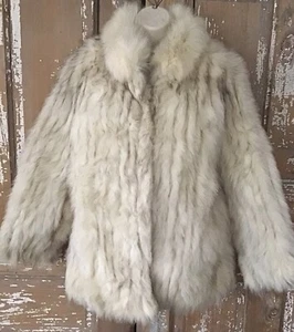 SILVER BLUE FOX Fur Coat Jacket CREAM & SILVER Sz Small - Picture 1 of 8