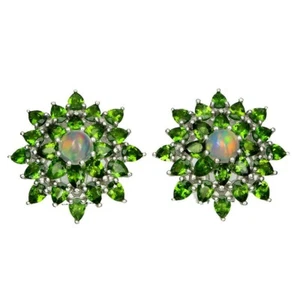 Shola Vero Naturalenaturale Prezioso Opale & Diopside Orecchini Sterling E176 - Picture 1 of 3