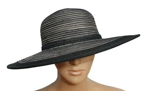PIA ROSSINI Díaz Negro Carbón Sol Sombrero Ala Ancha Arco Vacaciones Boda Elegante - Imagen 1 de 7