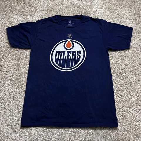 Edmonton Oilers Shirt Mens Medium Blue Logo Wayne Gretsky NHL Hockey Sports Tee Cover