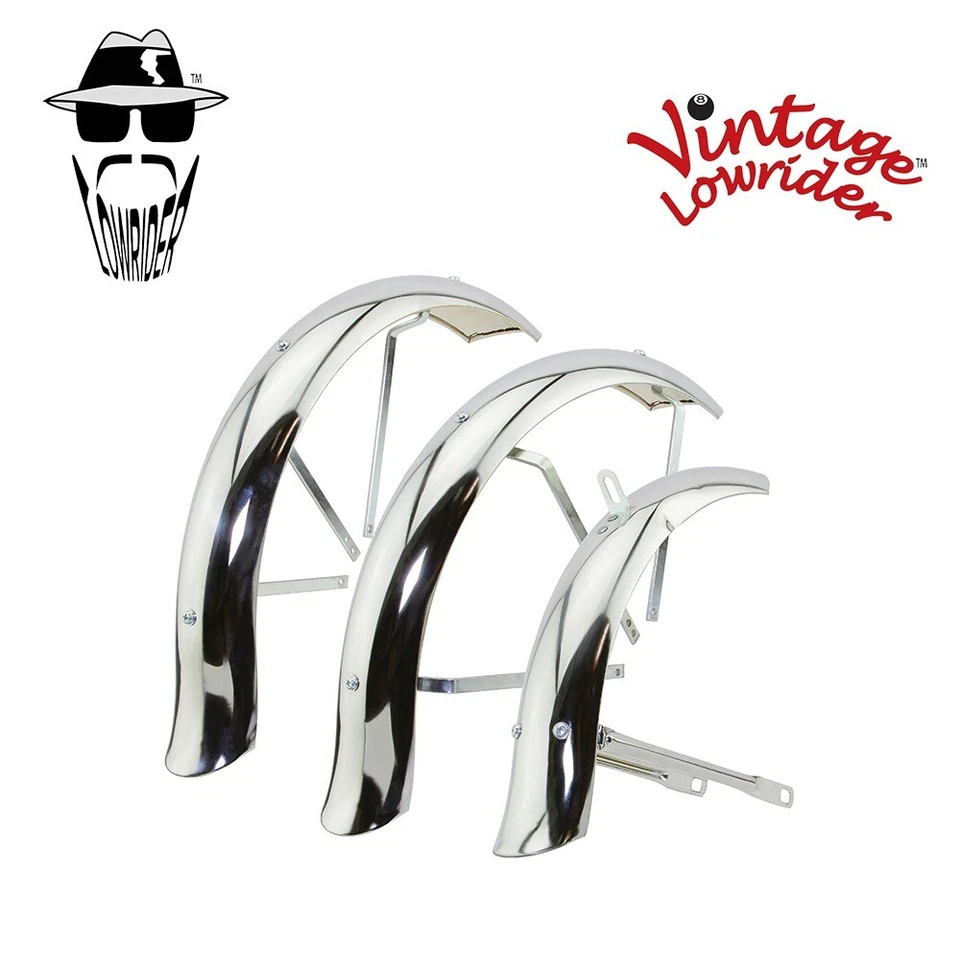 Juego de guardabarros cromados de buje hueco triciclo estándar cola de pato acampanado Lowrider 16" vintage Foto 1 de 1