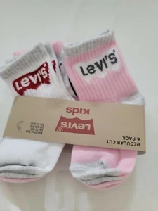 Levi’s Girls Socks Reg Cut New W Tags 6 Pack Sz 3Y/5Y Pink, White, & Grey 7C-10C - Picture 1 of 5