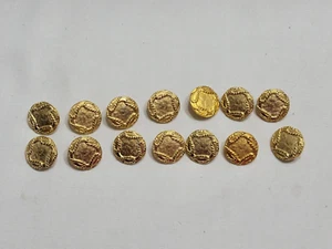 SET 14 GOLD MESSING OPTIK SEIL GETRIMMT SCHAFTKNÖPFE 3/4" MARITIMES THEMA EUC - Bild 1 von 7